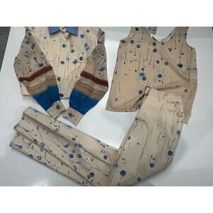 Cache 3 Piece Set Jacket Tank Pants Blue Tan Artistic Floral Print S NWT‎ Y2K